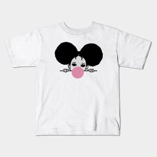 Cute Afro Girl Popping Gum, Black Girl Magic Kids T-Shirt